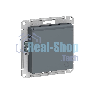 Механизм розетки 1-м СП AtlasDesign 16А IP20 с заземл. защ. шторки с крышкой грифель