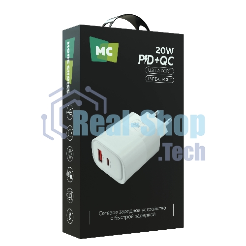 Сетевое зарядное устройство MORE CHOICE NC81 СЗУ 1USB+1Type-C 3.0A PD 20W+ QC3.0, белый