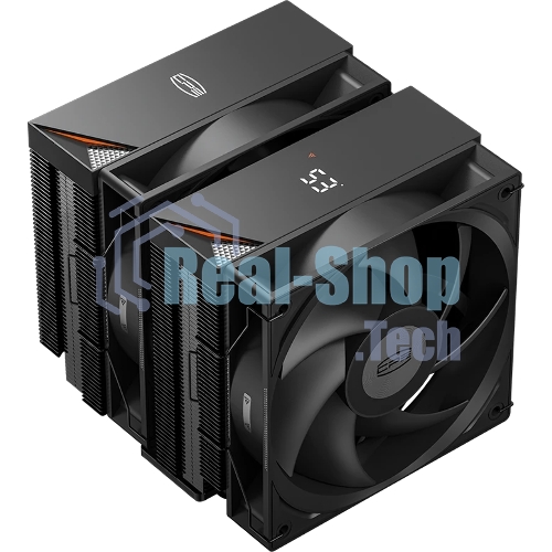 Кулер для процессора PCCooler RT620 Digital BK (250W, 4-pin PWM, LED temp., 157mm, 6x6mm, 2x120мм, 73.32CFM, 34.9dBA, 2200RPM, S: 1851/1700/1200/115X, AM5/AM4, черный)