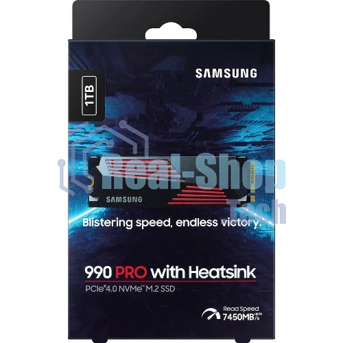 Накопитель SSD Samsung 990 PRO, 1000Gb, PCIe 4.0 x4, M.2 2280, NVMe, R/W 7450/6900, с радиатором