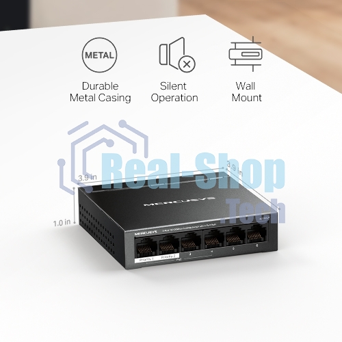 Коммутатор настольный Mercusys MS106LP с 6 портами 10/100 Мбит/с (4 порта PoE+)