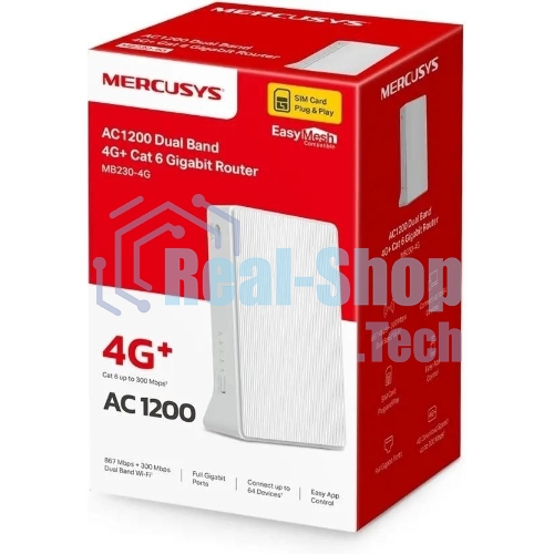 Двухдиапазонный гигабитный роутер Mercusys MB230-4G Wi-Fi AC1200 с поддержкой 4G+ категории 6