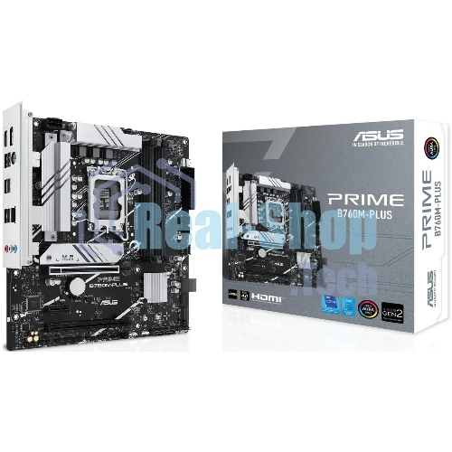 Материнская плата ASUS PRIME B760M-PLUS, LGA 1700, Intel B760, 4xDDR5, 4xSATA, 2xM.2, 1xPCIe 4.0 x4, 1xPCIe x1, 1xDP, 1xHDMI, 1x 2.5Gb LAN, 2xUSB-A 3.2 Gen 2, 4xUSB-A 2.0, 3x3.5 мм, 7.1, mATX