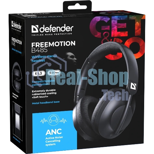 Беспроводные/проводные наушники Defender FreeMotion B485 черный, накладные, Bluetooth + проводной, складная конструкция, микрофон, до 8 ч