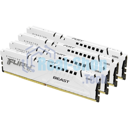 Оперативная память Kingston Fury Beast, DDR5, 64Gb (4x16 Gb), 6000 MHz, CL40, DIMM, радиатор, белый