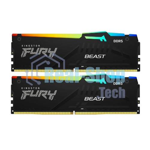 Оперативная память Kingston Fury Beast, DDR5, 64GB (2x32GB), 5600MHz, CL40, DIMM, с радиатором, RGB, черный