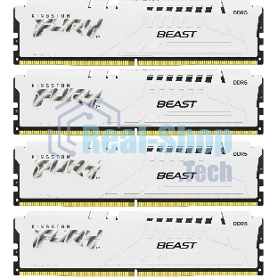 Оперативная память Kingston Fury Beast, DDR5, 64Gb (4x16 Gb), 6000 MHz, CL40, DIMM, радиатор, белый