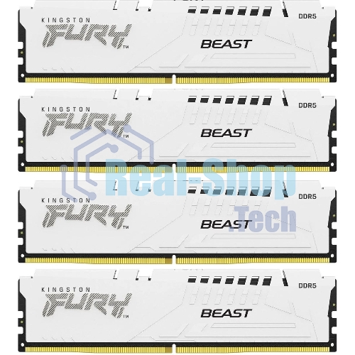 Оперативная память Kingston Fury Beast, DDR5, 64Gb (4x16 Gb), 6000 MHz, CL40, DIMM, радиатор, белый