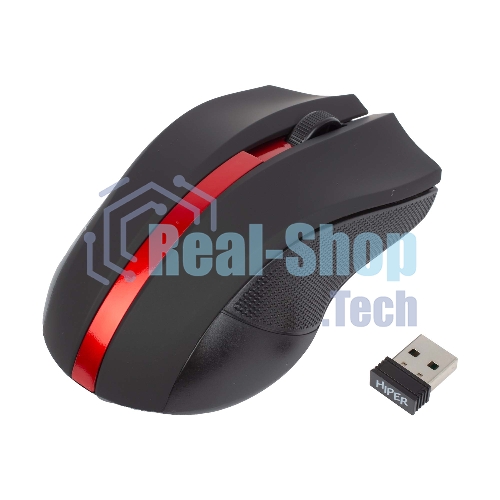 Мышь беспроводная HIPER HOMW-073 черный/красный, 1000 dpi, радиоканал, USB, кнопки - 3