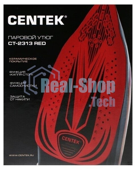 Утюг Centek CT-2313 красный, 2400 Вт, 50 г/мин, 185 г/мин, 350 мл