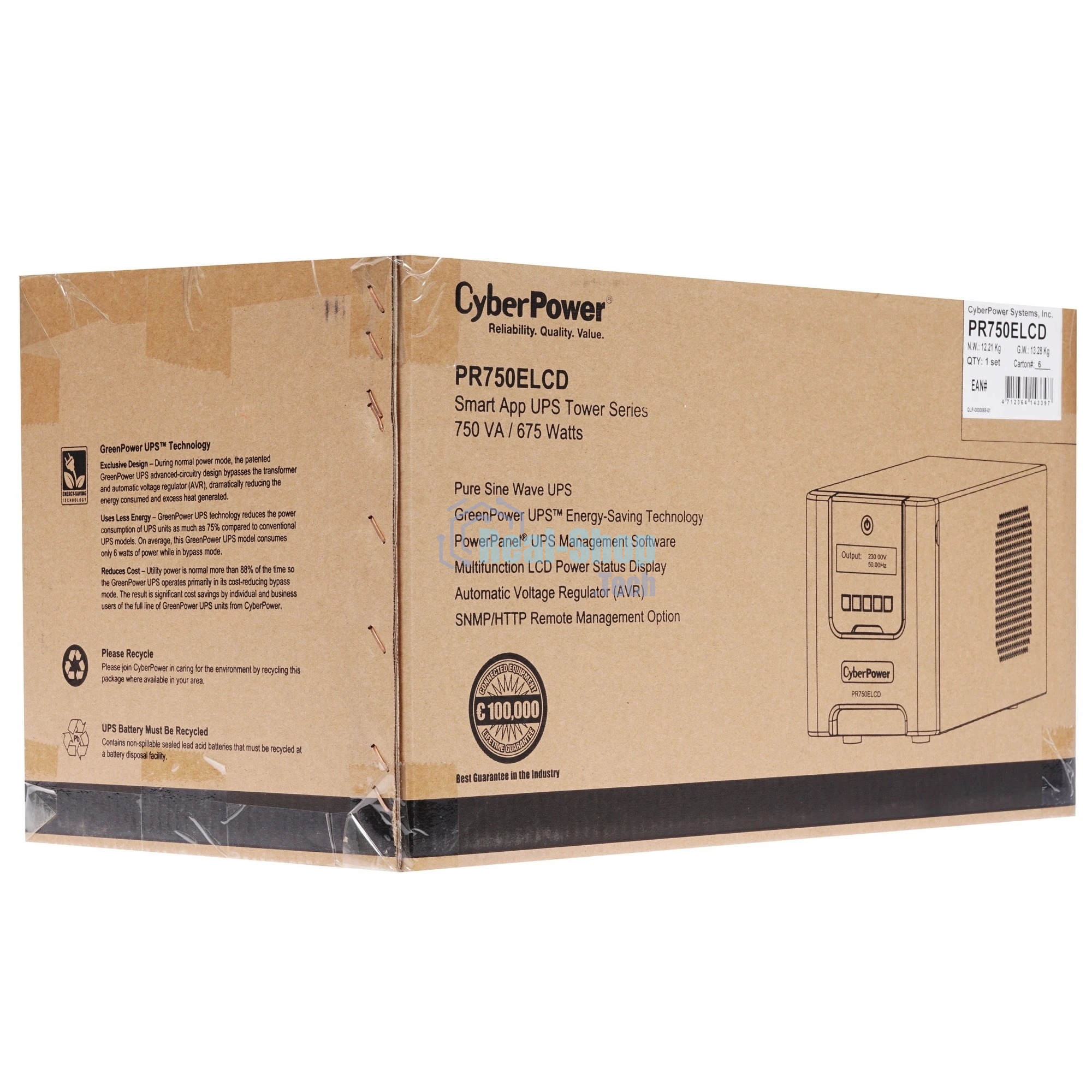 Источник бесперебойного питания CyberPower PR750ELCD 750 ВА/675 Вт/USB/RJ-11/RJ-45/6 x IEC 320 C13 (компьютерная)