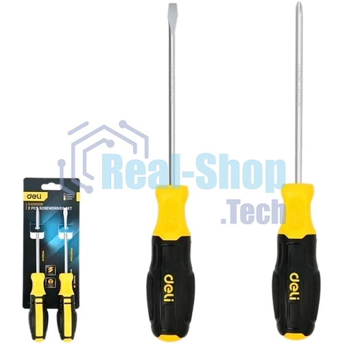 Набор отверток Deli DL630002N 2шт SL6x125 + PH2x125 сталь Cr-V, двухкомпонентная прорезиненная рукоять