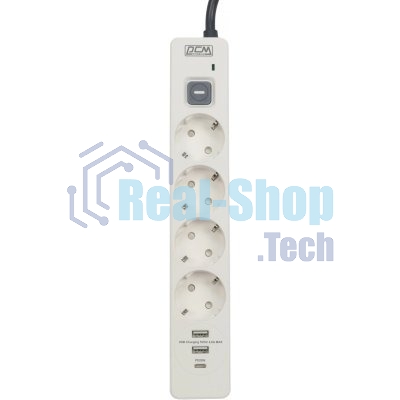 Сетевой фильтр Powercom SP-01 USB2A1CW 3,0М 3.0 м, 4 розетки, белый/серый, коробка