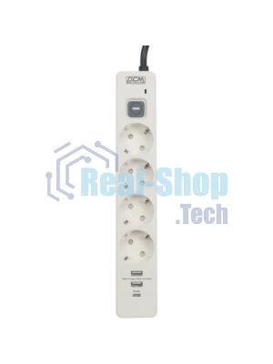 Сетевой фильтр Powercom SP-01 USB2A1CW 3,0М 3.0 м, 4 розетки, белый/серый, коробка
