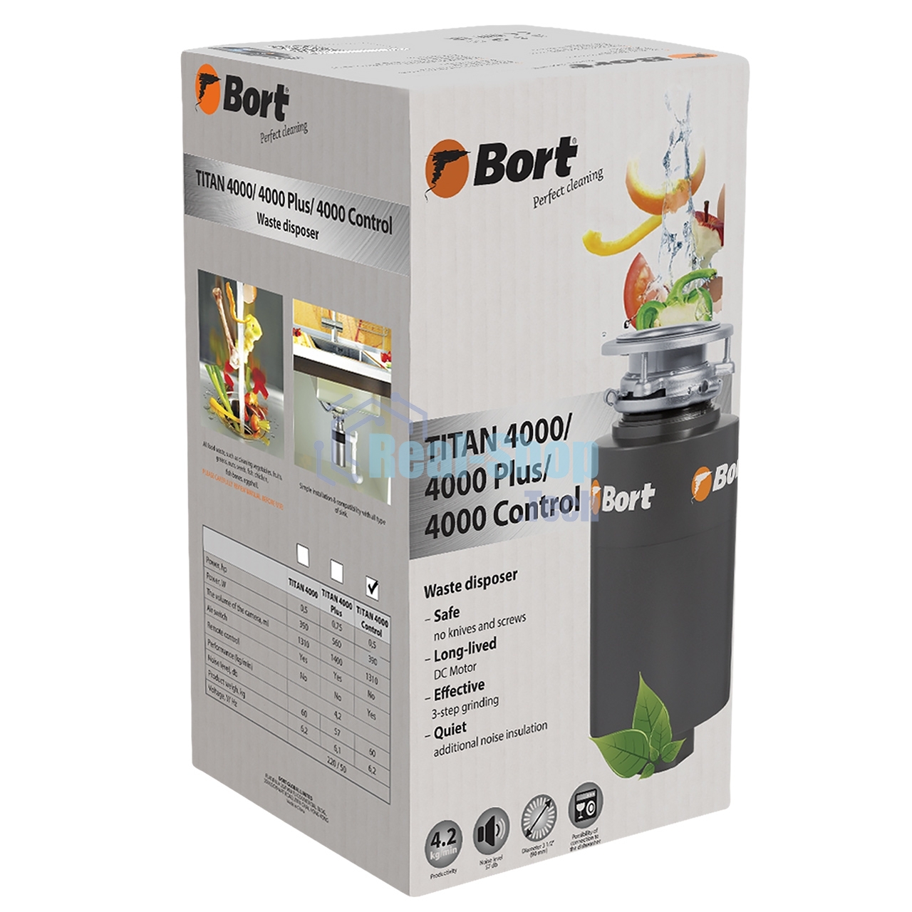 Измельчитель пищевых отходов Bort TITAN 4000 (Control) Мощность л.с. 0,75; 560 Вт; 4,2 кг/мин; 3200 об/мин; 1400 мл; Металл;набор аксессуаров 5 шт [93410242]