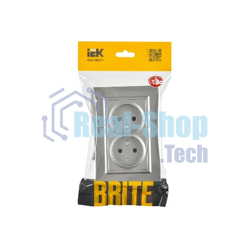 Розетка 2-местная IEK BRITE РС12-2-БрС (BR-R20-10-K46-F) 10А в сборе, без заземления, без защитных шторок, сталь