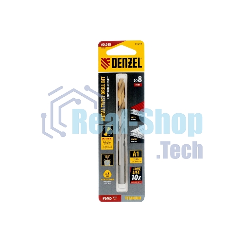 Сверло спиральное по металлу Denzel 8 x 117мм, Р6М5, Golden Tip