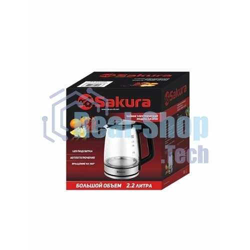 Чайник электрический Sakura SA-2722BK 2,2л,стекло,черный