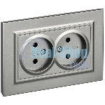 Розетка 2-местная IEK BRITE РС12-2-БрС (BR-R20-10-K46-F) 10А в сборе, без заземления, без защитных шторок, сталь