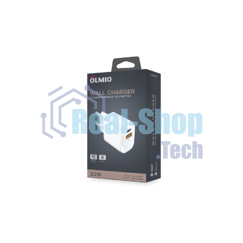 Сетевое зарядное устройство OLMIO Type-C+USB, 20W, 3A, QuickCharge3.0, PowerDelivery, белое