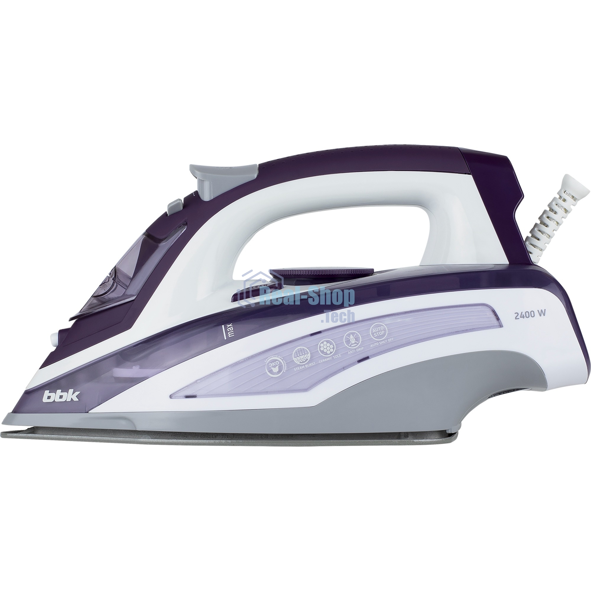 Утюг BBK ISE-2404 фиолетовый, 2400 Вт, 40 г/мин, 140 г/мин, 440 мл