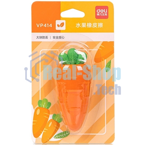 Ластик Deli VP414car VP414ORANGE морковь 54x23x16мм оранжевый блистер с европодвесом