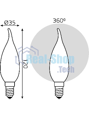 Лампа светодиодная филаментная Gauss Filament 5Вт цок.: E14 свеча 220B св. свеч. бел. теп. (упак.: 10 шт)