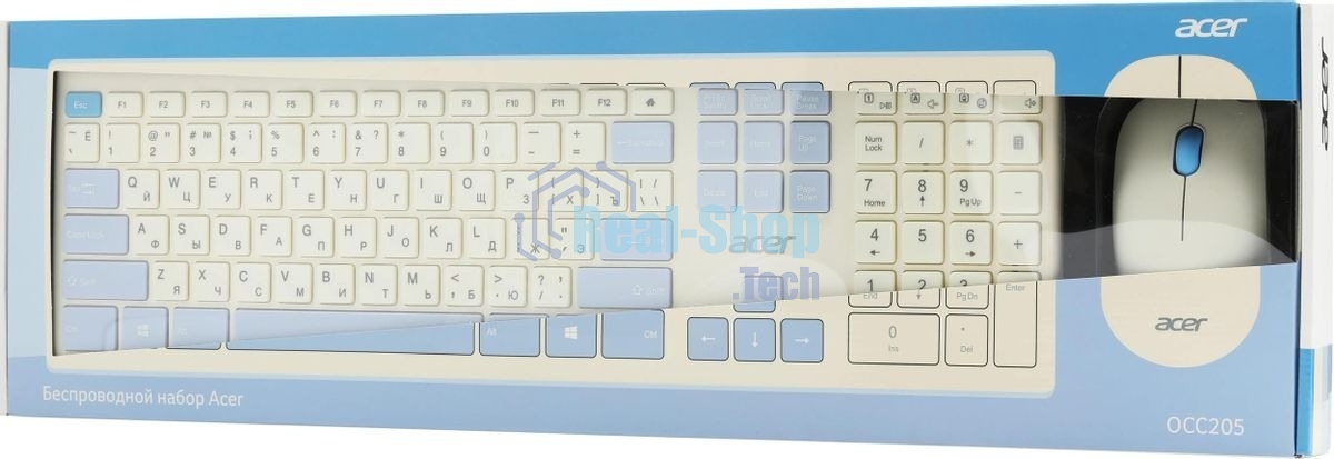 Комплект клавиатура + мышь Acer OCC205 беспроводной USB, 1200 dpi, белый/голубой