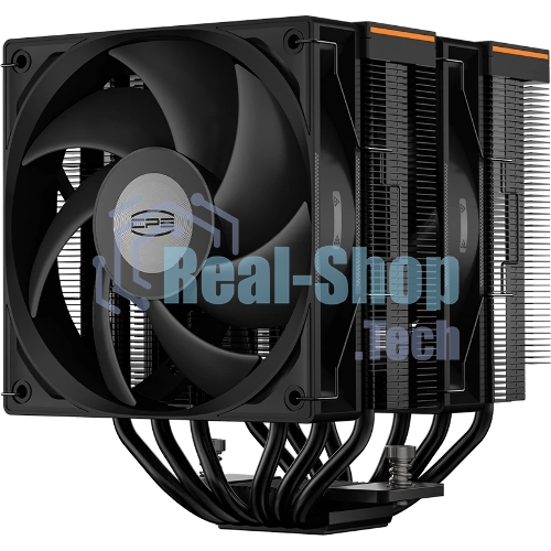 Кулер для процессора PCCooler RT620 Digital BK (250W, 4-pin PWM, LED temp., 157mm, 6x6mm, 2x120мм, 73.32CFM, 34.9dBA, 2200RPM, S: 1851/1700/1200/115X, AM5/AM4, черный)