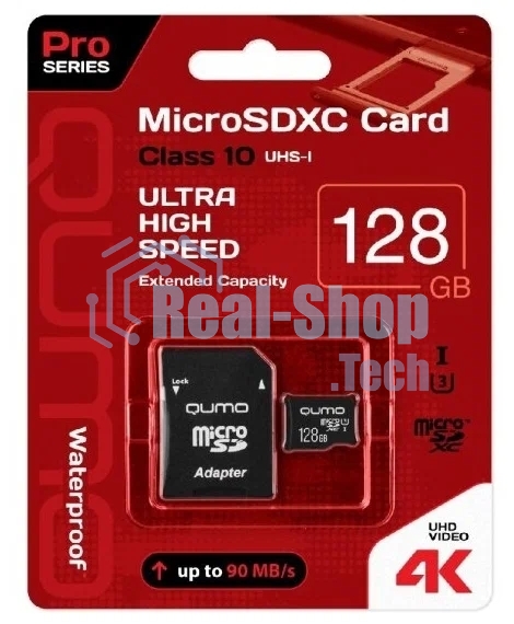 Флеш карта MicroSDXC 128Gb QUMO Class 10 UHS-I U3 черный adp