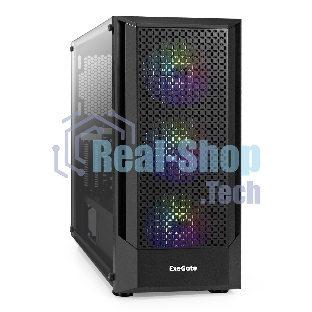 Компьютерный корпус Miditower ExeGate EVO-8227-NPX500 (ATX, БП 500NPX с вент. 12см, 2*USB+1*USB 3.0+HD Audio, черный, 3 вент. RGb, закаленное стекло)