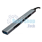 Кард-ридер Type-C/USB-A (3.1) Gembird 5в1: 2xUSB 2.0, USB3.1, SD/TF, кабель 10 см, алюминий