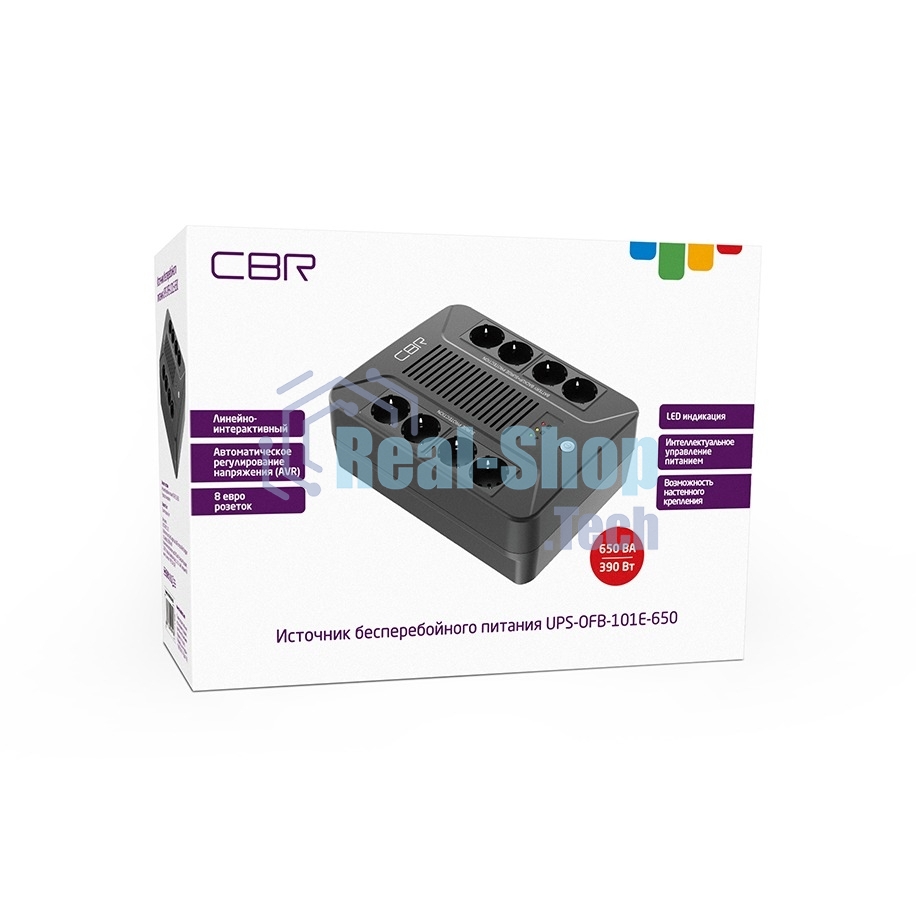 Источник бесперебойного питания CBR UPS-OFB-101E-650/650 ВА/390 Вт/8xSchuko CEE 7