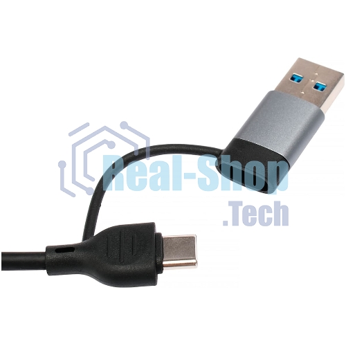 Кард-ридер Type-C/USB-A (3.1) Gembird 5в1: 2xUSB 2.0, USB3.1, SD/TF, кабель 10 см, алюминий
