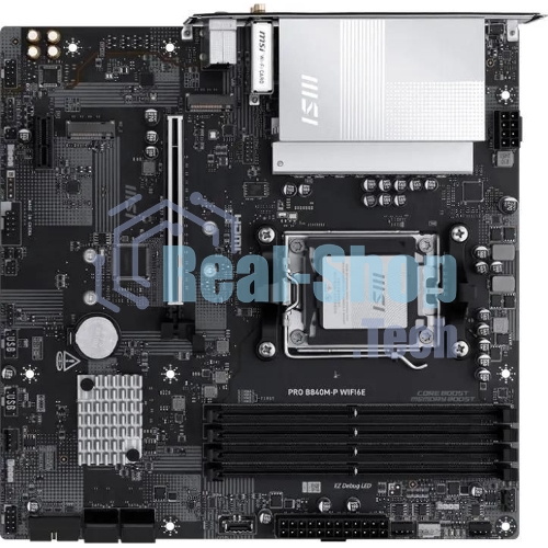 Материнская плата MSI PRO B840M-P WIFI6E, AM5, AMD B840, 4xDDR5, 4xSATA, 2xM.2, 1xPCIe 4.0 x16, 1xPCIe 3.0 x1, 1xHDMI, 1x2.5Gb LAN, Wi-Fi 6E, Bluetooth 5.3, 1xUSB-C 10Gbps, 1xUSB-A 10Gbps, 2xUSB-A 5Gbps, 4xUSB-A 2.0, 3x3.5 мм, 7.1, mATX
