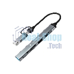 Кард-ридер Type-C/USB-A (3.1) Gembird 5в1: 2xUSB 2.0, USB3.1, SD/TF, кабель 10 см, алюминий