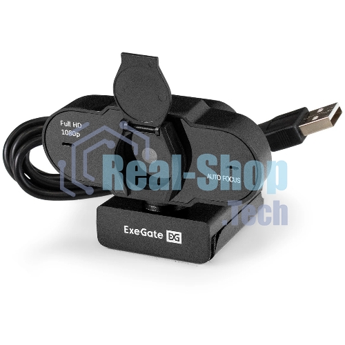 Веб-камера ExeGate BlackView C931 1920x1080, 30 кадр/с, USB Type-A, микрофон (шумоподавление), автоматическая фокусировка, шторка приватности, универсальное крепление, штатив в комплекте