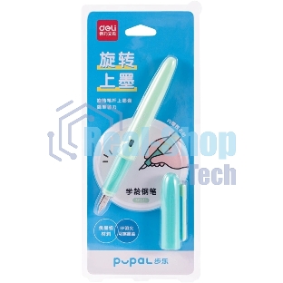 Ручка перьевая Deli Pupal SF321GREEN, зеленый, EF, синие чернила, блистер, резиновая манжета, стираемая