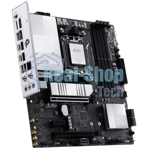 Материнская плата MSI PRO B850M-A WIFI, AM5, AMD B850, 4xDDR5, 4xSATA, 2xM.2, 1xPCIe 5.0 x16, 1xPCIe 4.0 x4, 1xPCIe 3.0 x1, 1xHDMI (v2.1), 1xDP (v1.4), 1x5Gb LAN, Wi-Fi 7, Bluetooth 5.4, 2xUSB-C 10Gbps, 3xUSB-A 10Gbps, 3xUSB-A 5Gbps, 2x3.5 мм, 7.1, mATX