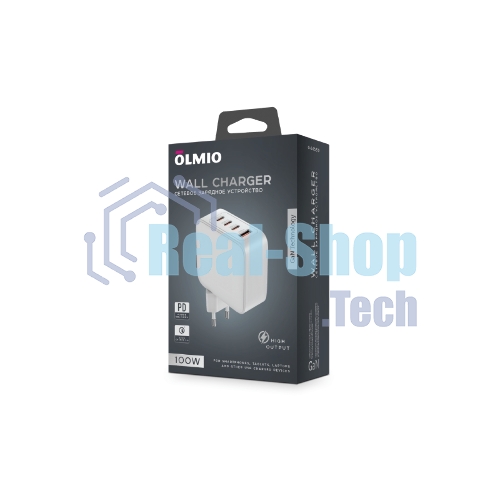 Сетевое зарядное устройство OLMIO Type-C х 3, 100W, QC3.0, PowerDelivery3.0, GAN, PPS, белое