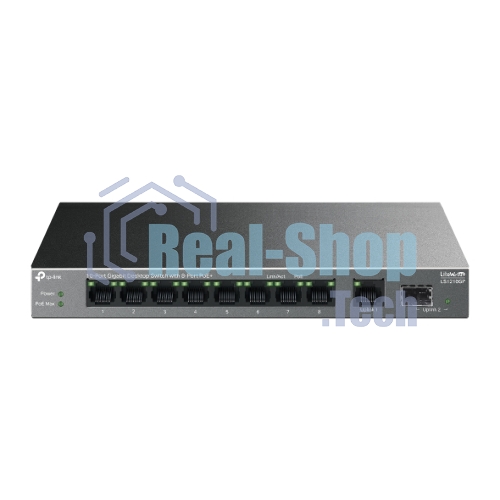 Коммутатор настольный TP-Link LS1210GP с 9 гигабитными портами (8 портов PoE+) и портом SFP