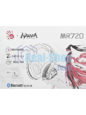 Гарнитура Bloody MR720 Naraka белый, беспроводная + проводная, радиоканал/Bluetooth/mini jack 3.5 мм, до 44 ч, подсветка