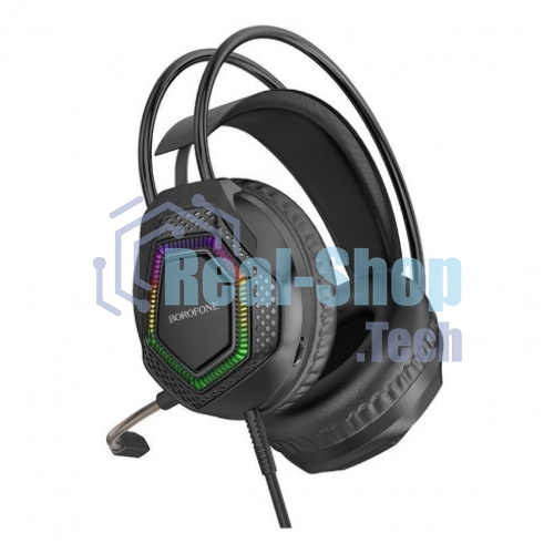 Проводные наушники Borofone BO105 Thunder черный, полноразмерные, RGB-подсветка