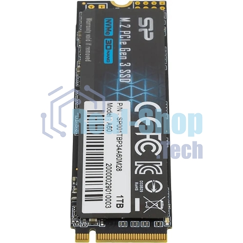Накопитель SSD Silicon Power P34A60, 1Tb, PCIe 3.0 x4, M.2 2280, NVMe, R/W 2200/1600
