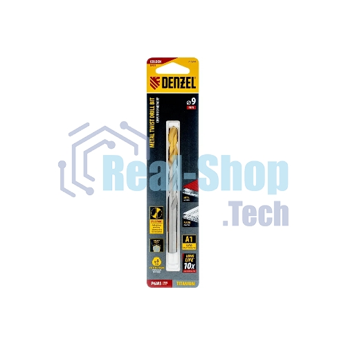 Сверло спиральное по металлу Denzel 9 x 125мм, Р6М5, Golden Tip