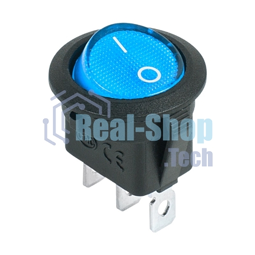 Выключатель клавишный Rexant круглый 12V 20А (3с) ON-OFF синий с подсветкой
