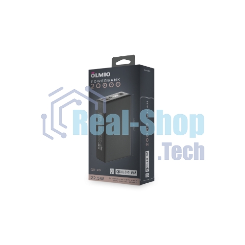 Портативный аккумулятор OLMIO QX-20, 20000mAh, 22.5W, QuickCharge3.0/PowerDelivery, LCD, графитовый