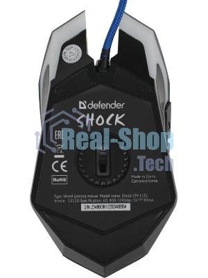 Мышь проводная Defender Shock GM-110L черный, 3200 dpi, USB, кнопки - 6