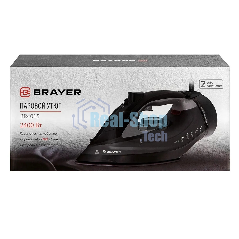 Утюг BRAYER BR4015 черный, 2400 Вт, 25 г/мин, 140 г/мин, 300 мл