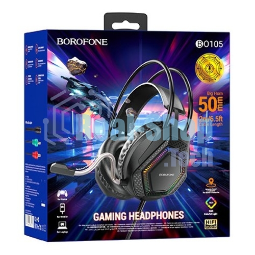 Проводные наушники Borofone BO105 Thunder черный, полноразмерные, RGB-подсветка